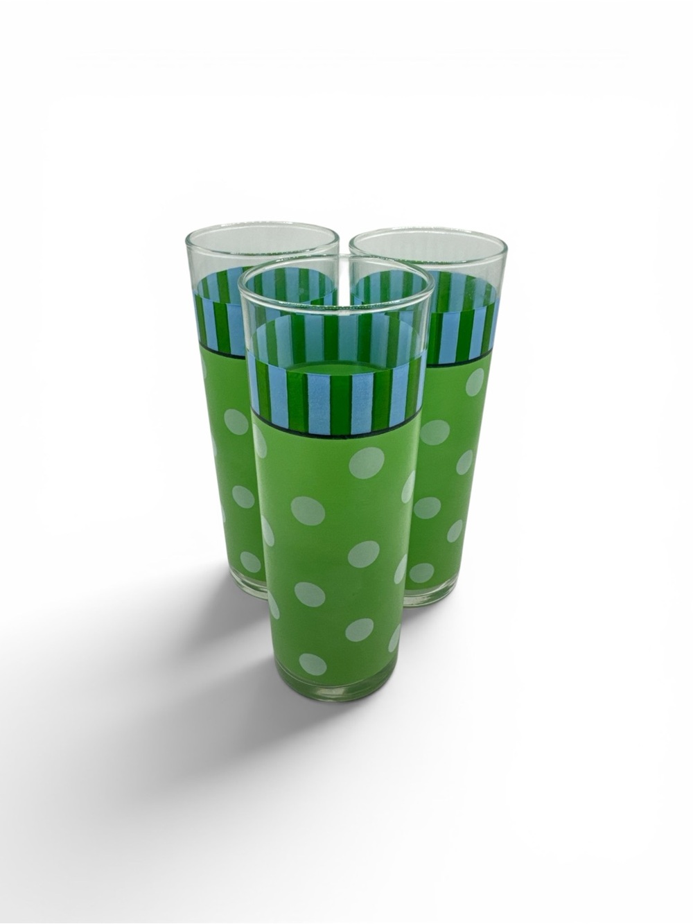 Vintage Southern Living Gail Pittman Highball Tumblers Green Blue Polka Dot